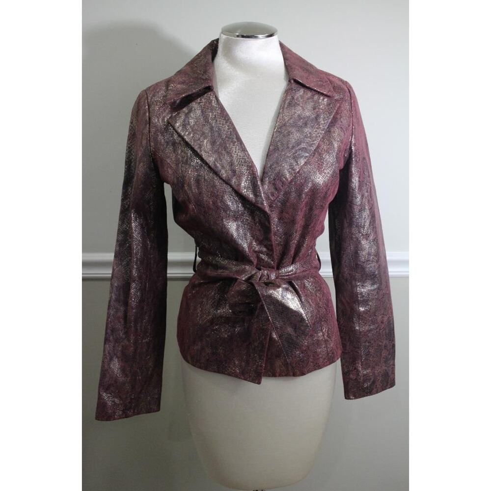 VAKKO SPORT Women's Plum Gold Python Print genuine leahter jacket SIZE M (co200